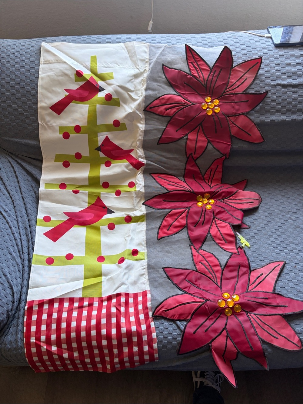 Holiday Poinsettia and Tree garden flag - Red and Green